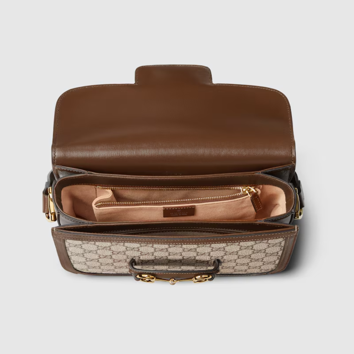 Bolsa De Ombro Horsebit 1955 Médio Marrom Estampada