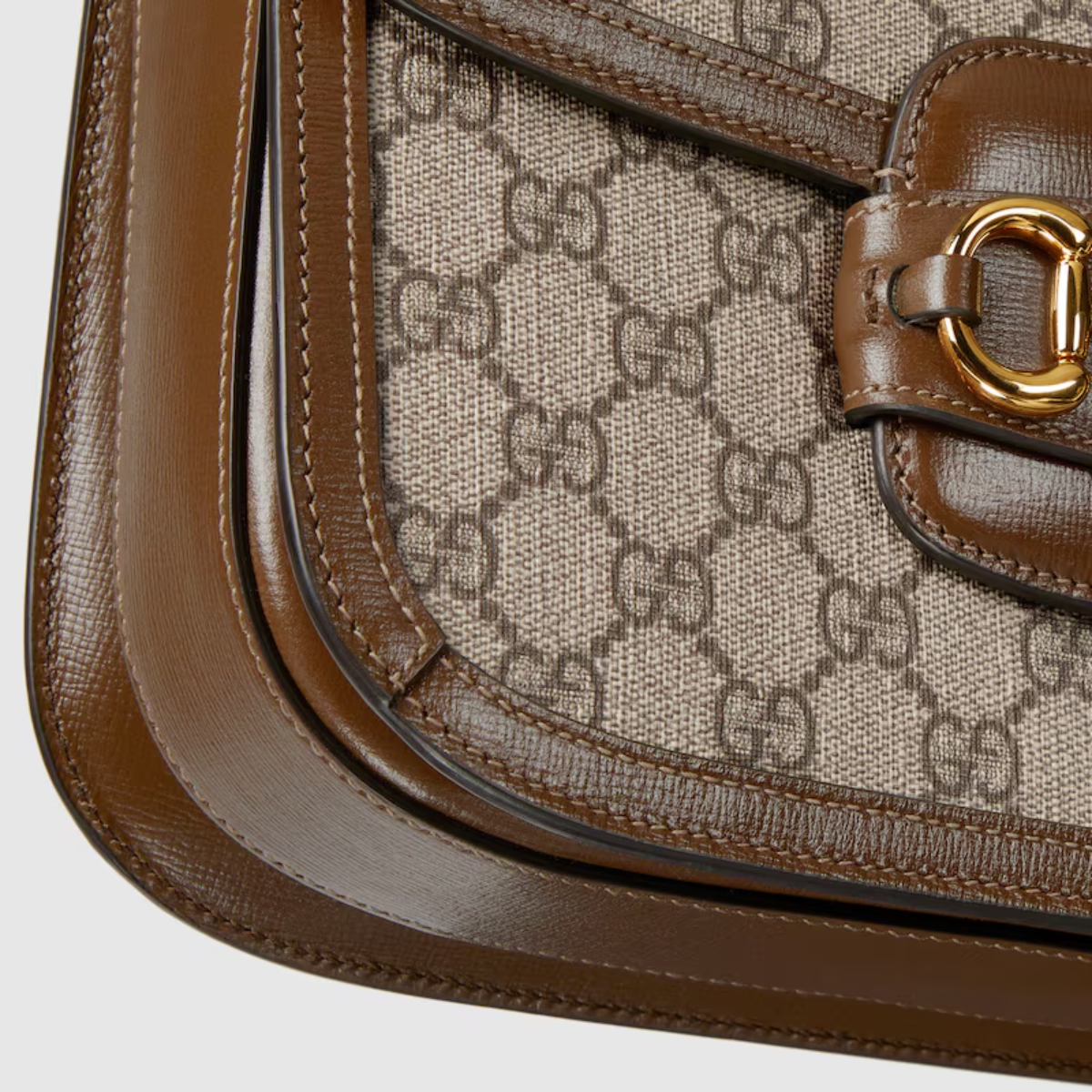 Bolsa De Ombro Horsebit 1955 Médio Marrom Estampada