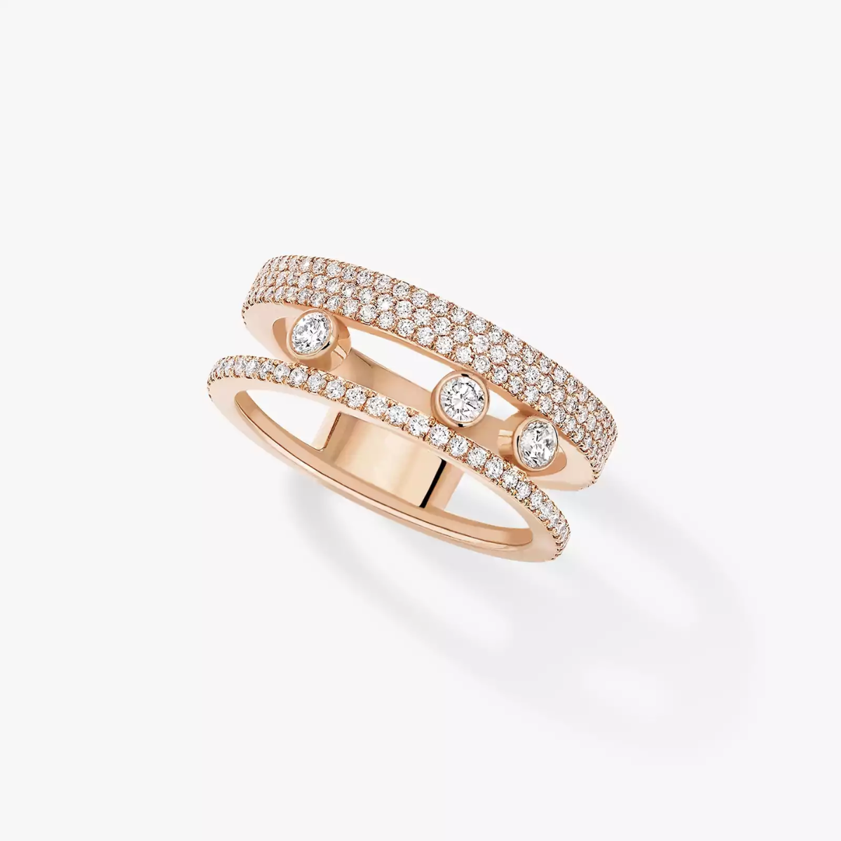Anel Duplo Romano Move Pavé - Ouro Rose