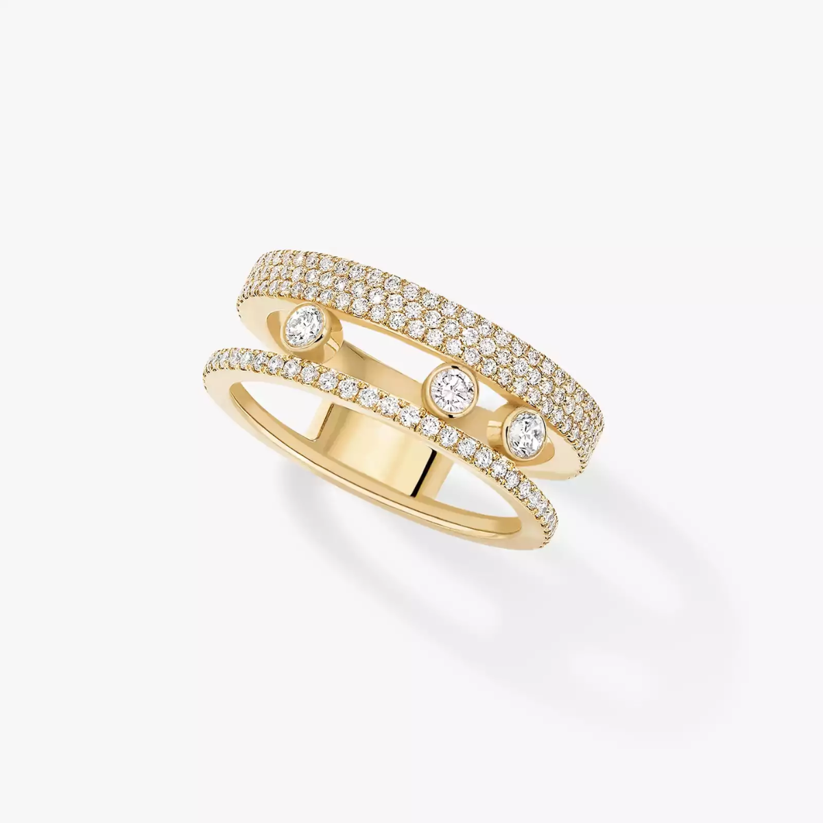 Anel Duplo Romano Move Pavé - Ouro 18K