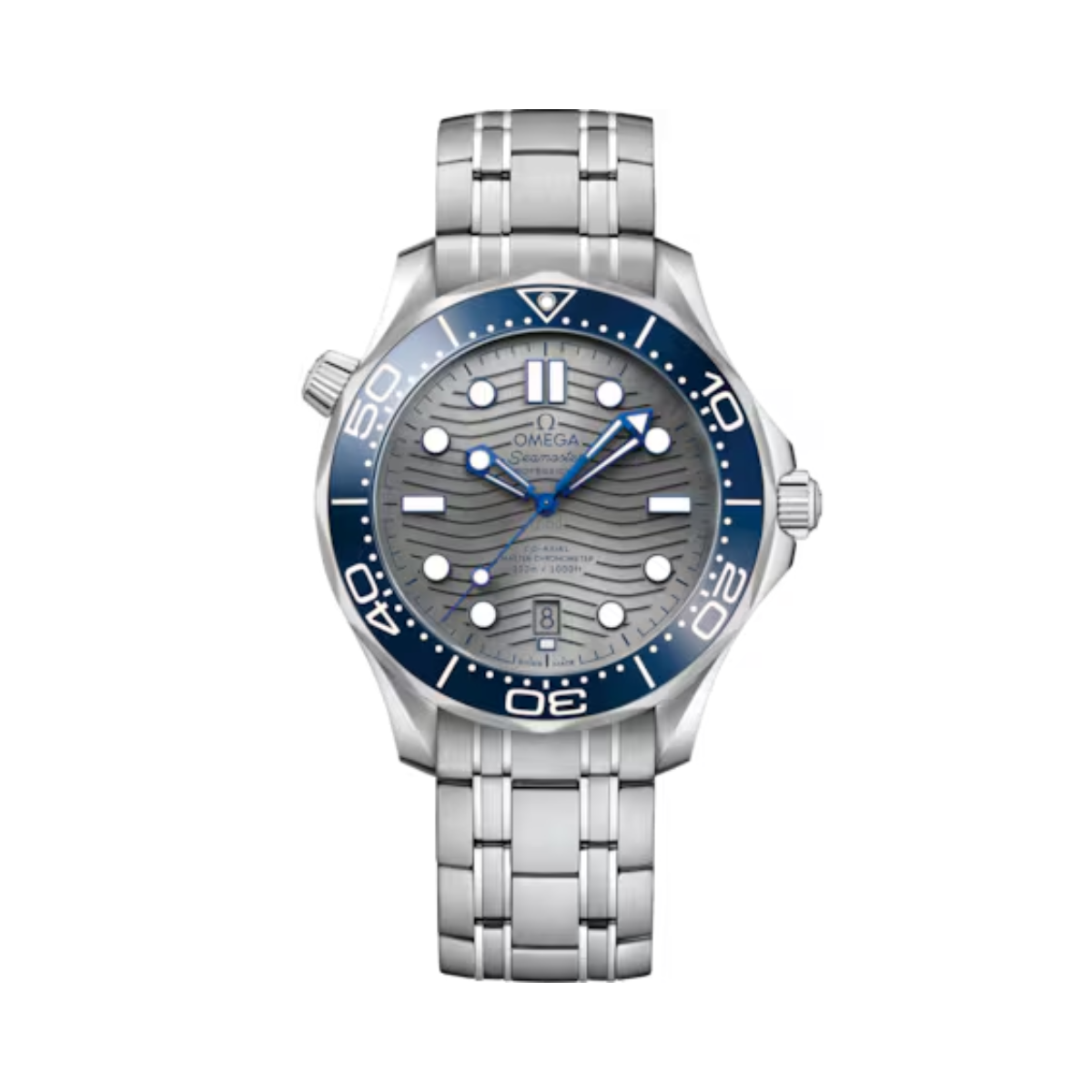 Relógio Omega Seamaster Diver 300M Fundo Cinza Bezel Azul