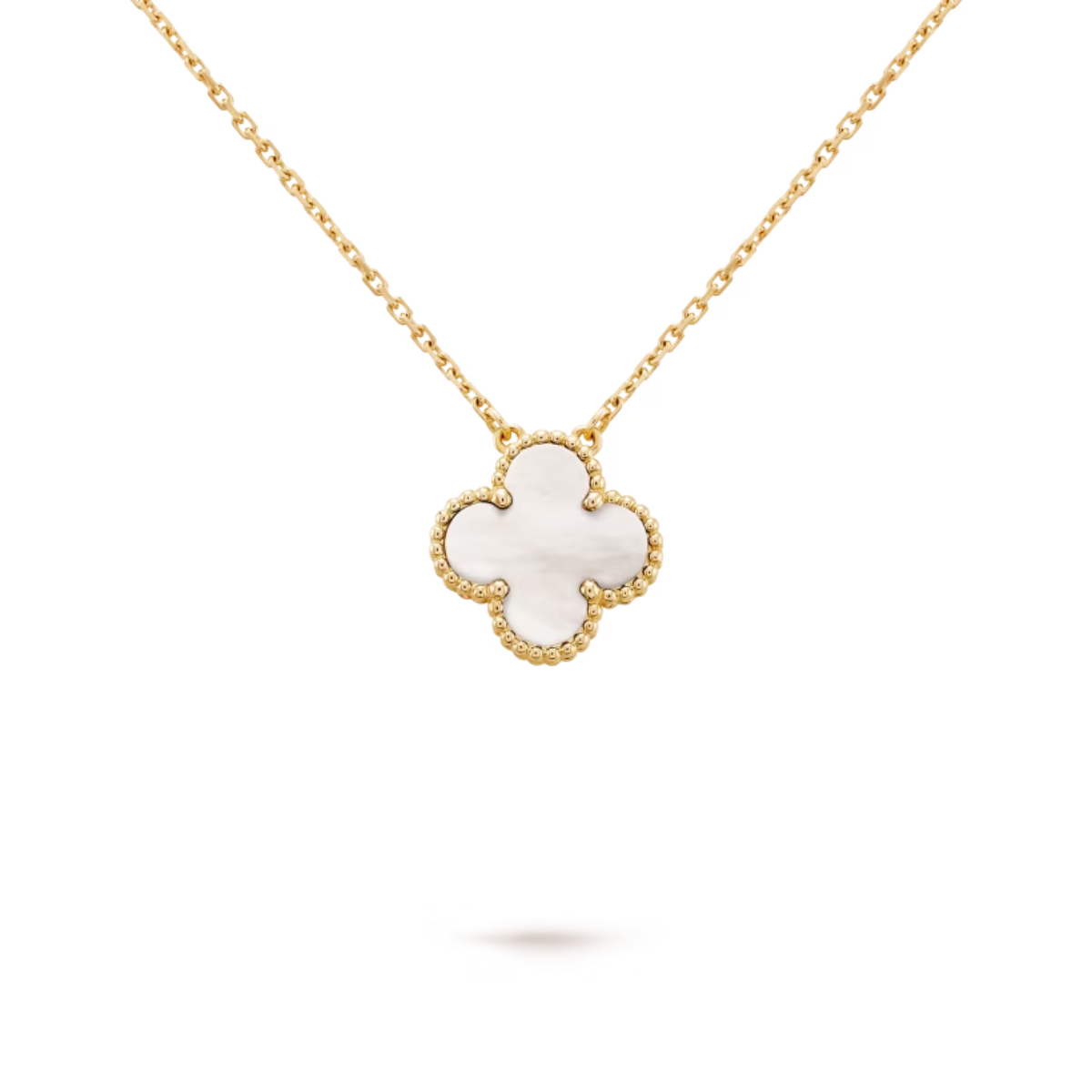 Colar Vintage Alhambra Pingente Único Trevo Branco - Ouro 18K