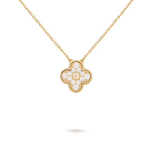 Conjunto Trevo Colar unico e Brinco Snowflake - Ouro 18K