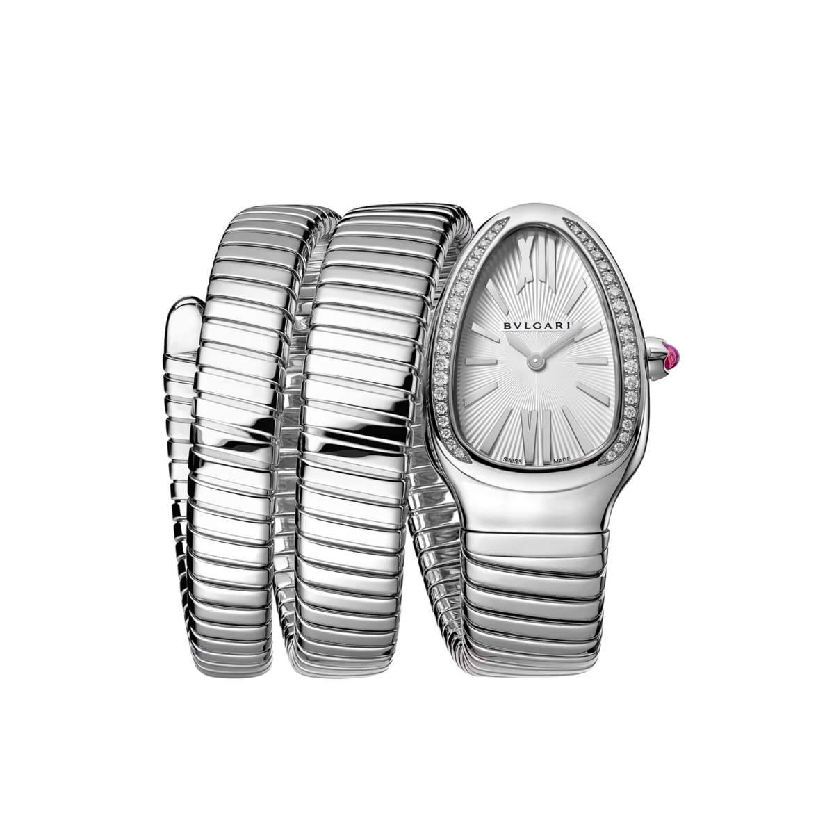 Relogio Serpenti Duas Voltas Tubogas Cravejado Fundo Branco - Prata 925