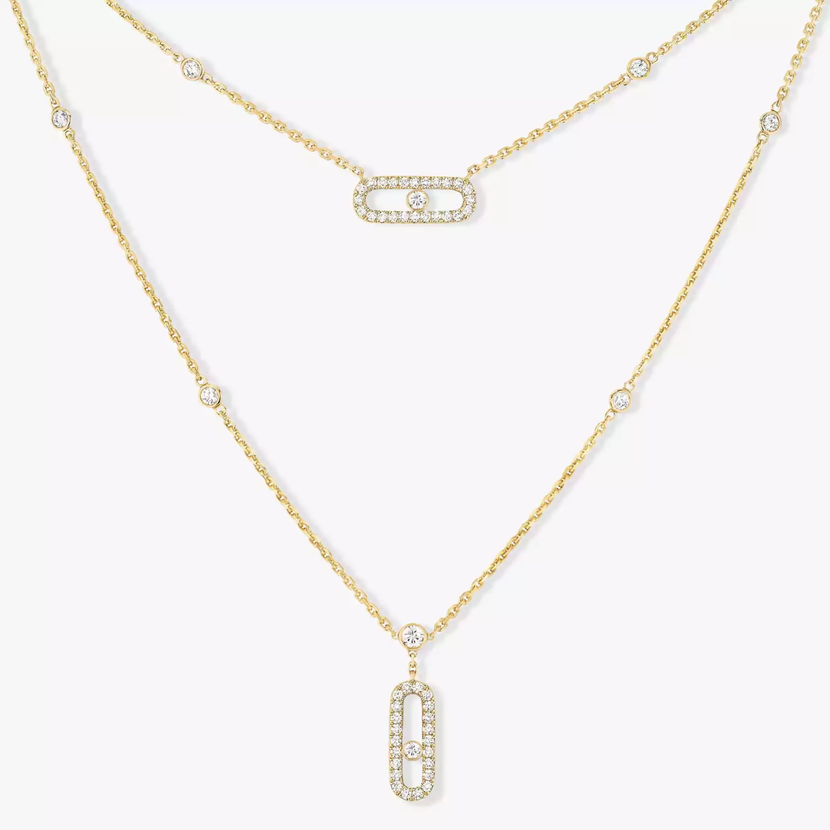 Colar Duplo Uno Move Pavé - Ouro 18K