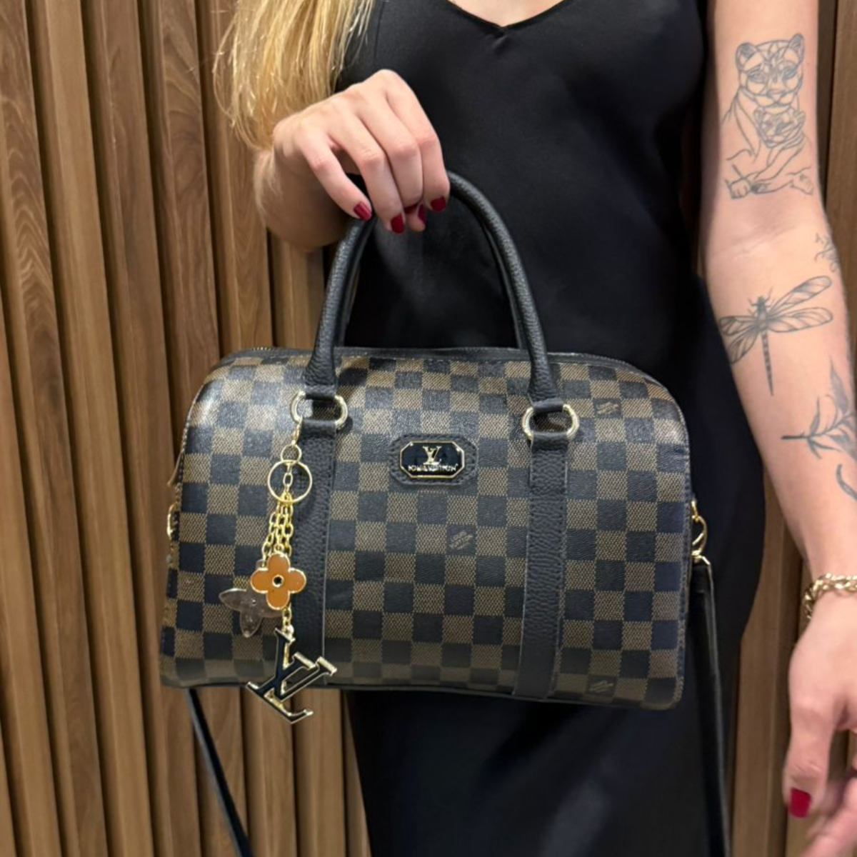 Bolsa Maleta LV Quadriculada Chaveiro Marrom