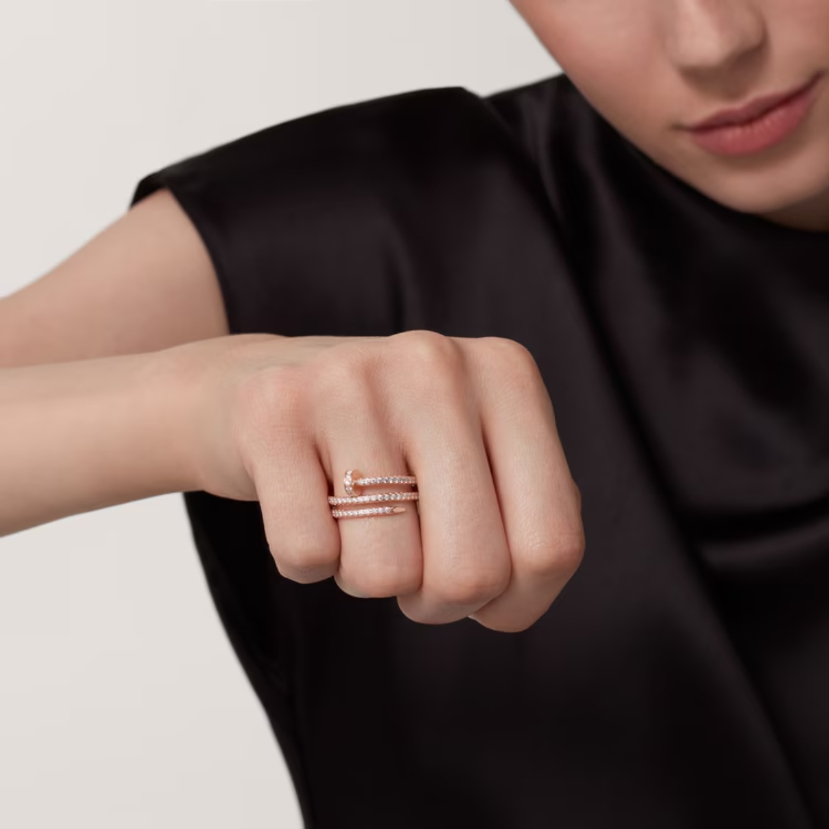 Anel Classic Triplo Prego Juste un Clou Cravejado - Ouro Rose