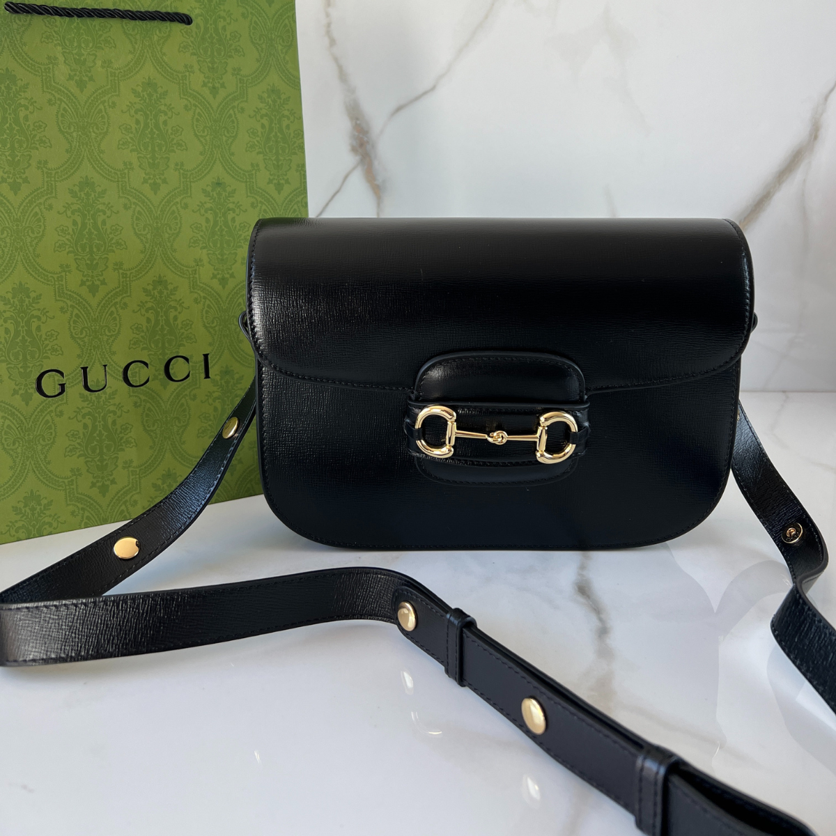 Bolsa De Ombro Horsebit 1955 Médio Preto
