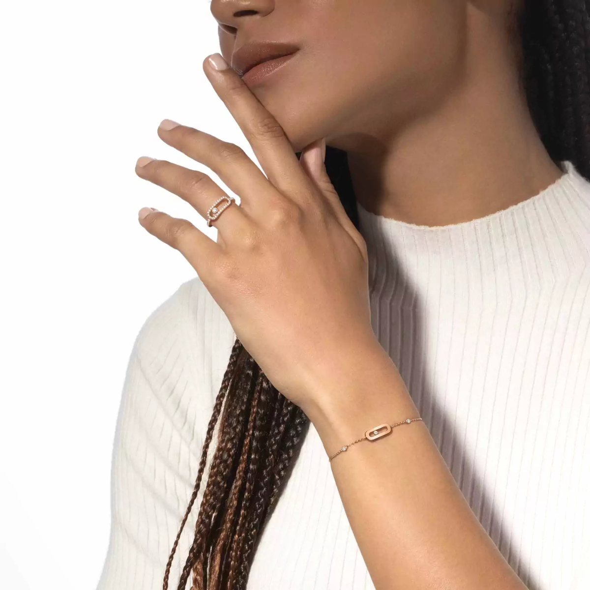 Anel Fino Uno Move Pavé - Ouro Rose