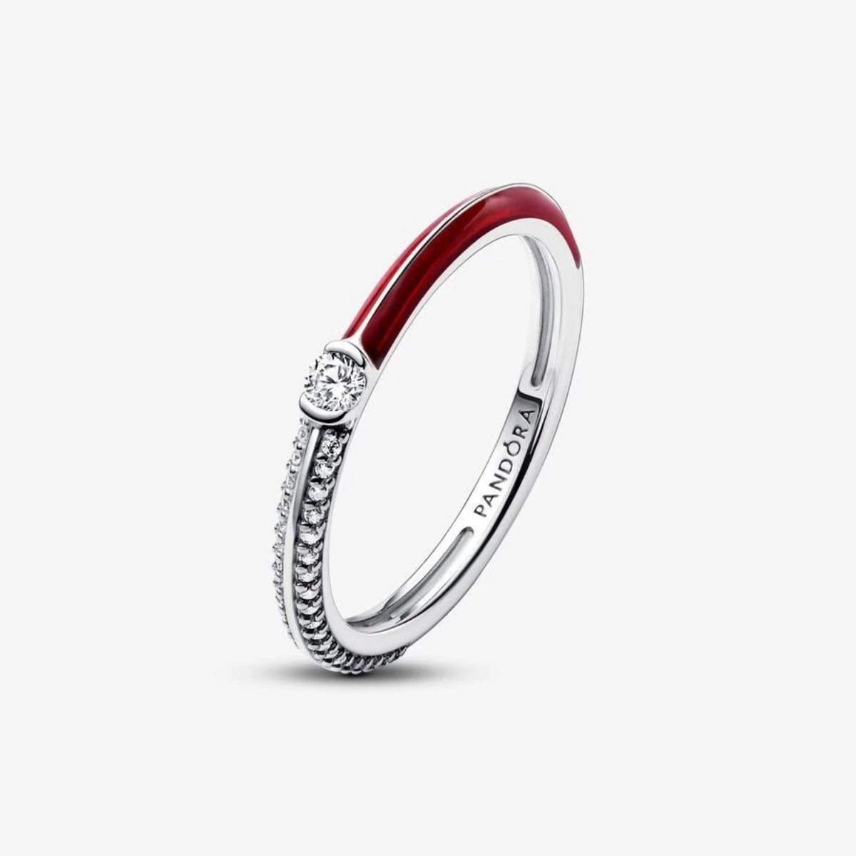 Anel Duplo Pavé Cerâmica Vermelho - Prata 925