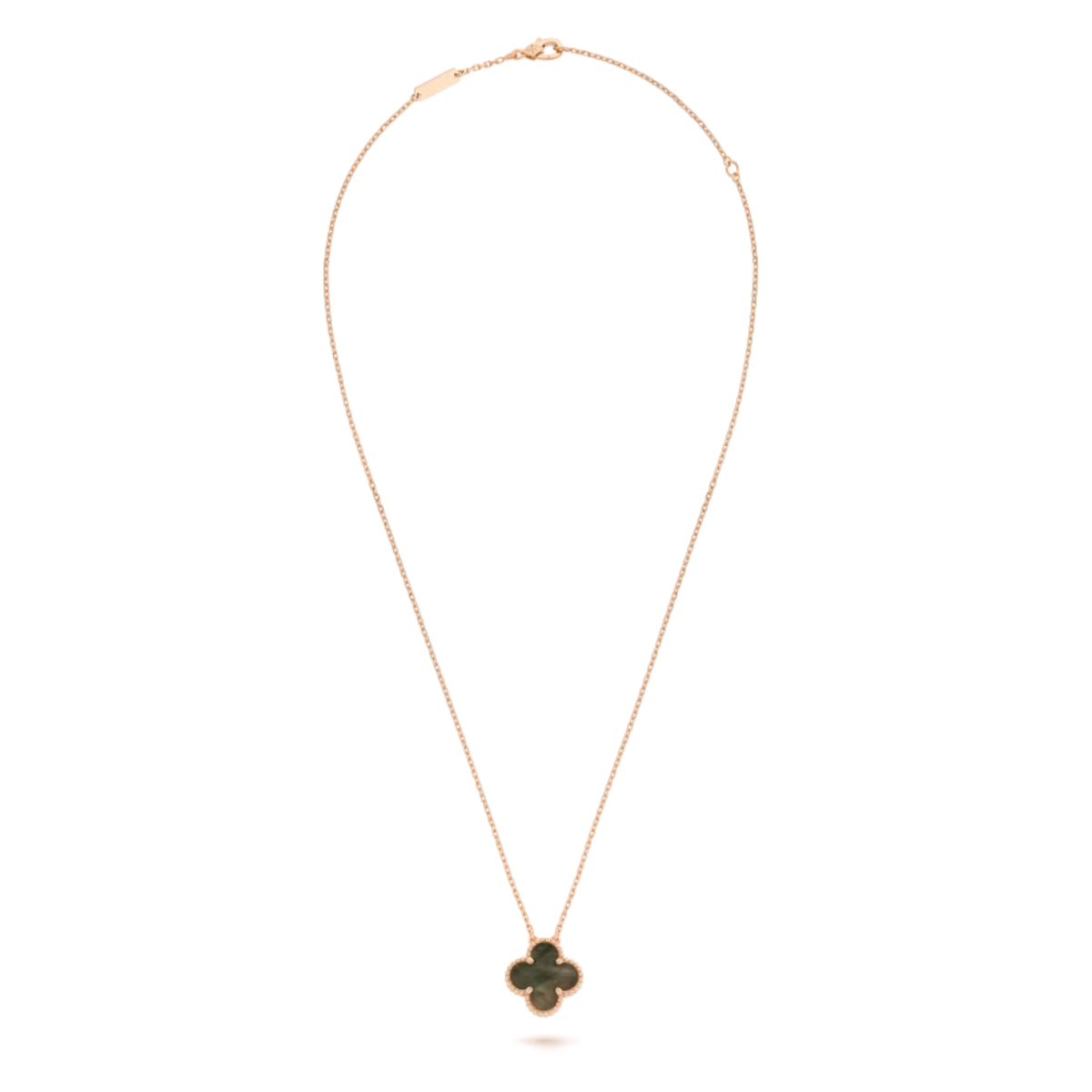 Colar Vintage Pingente Único Trevo Cinza - Ouro Rose