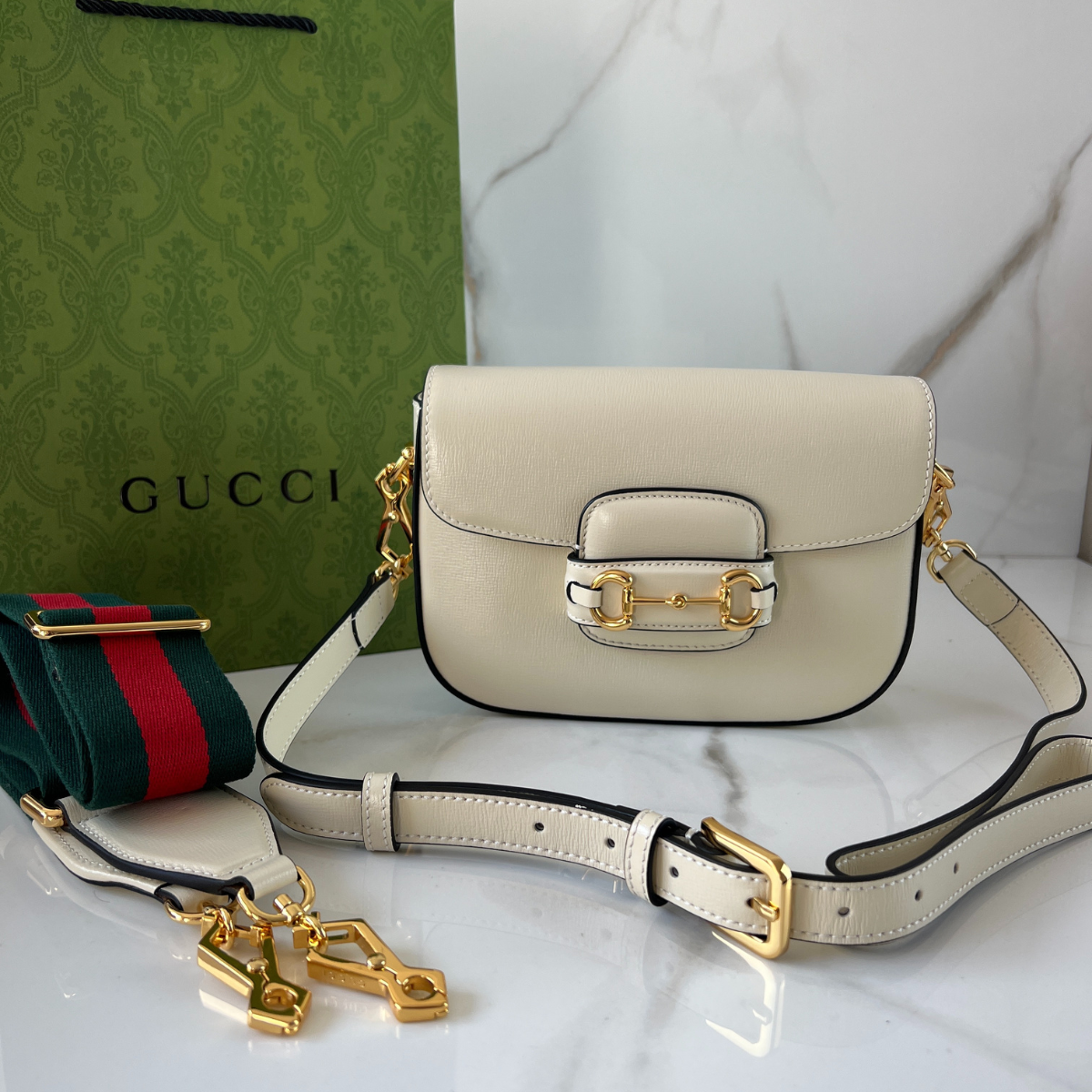 Bolsa De Ombro Horsebit 1955 Pequeno Branco