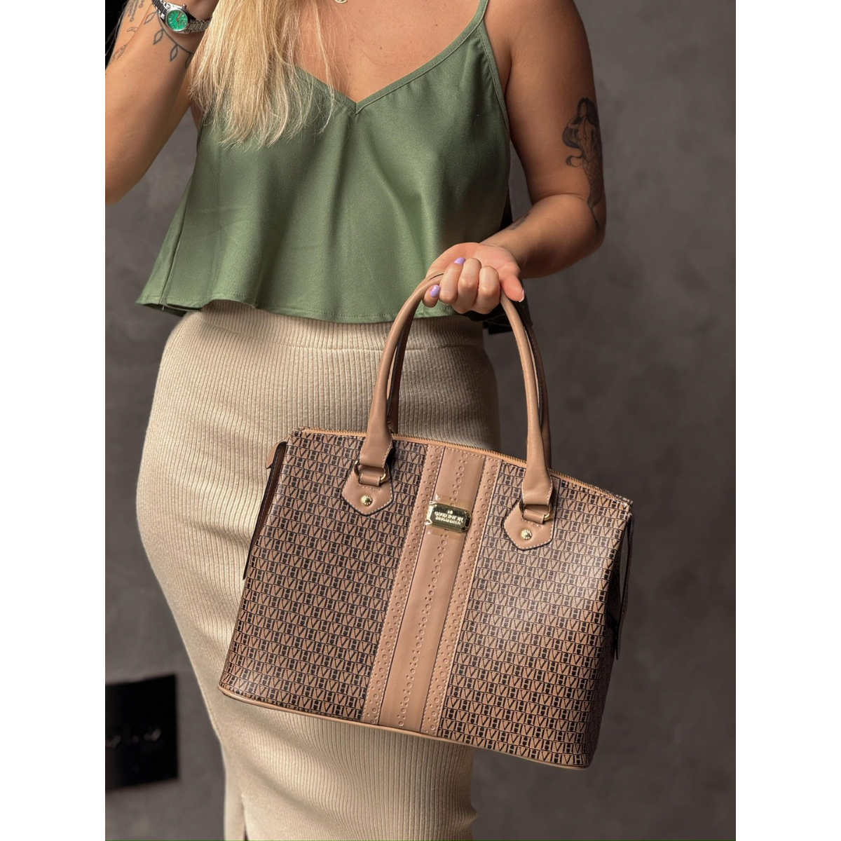 Bolsa Victor Hugo Estampada Caramelo
