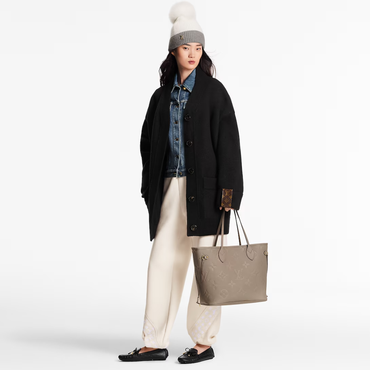 Bolsa LV Tote Neverfull MM Cinza