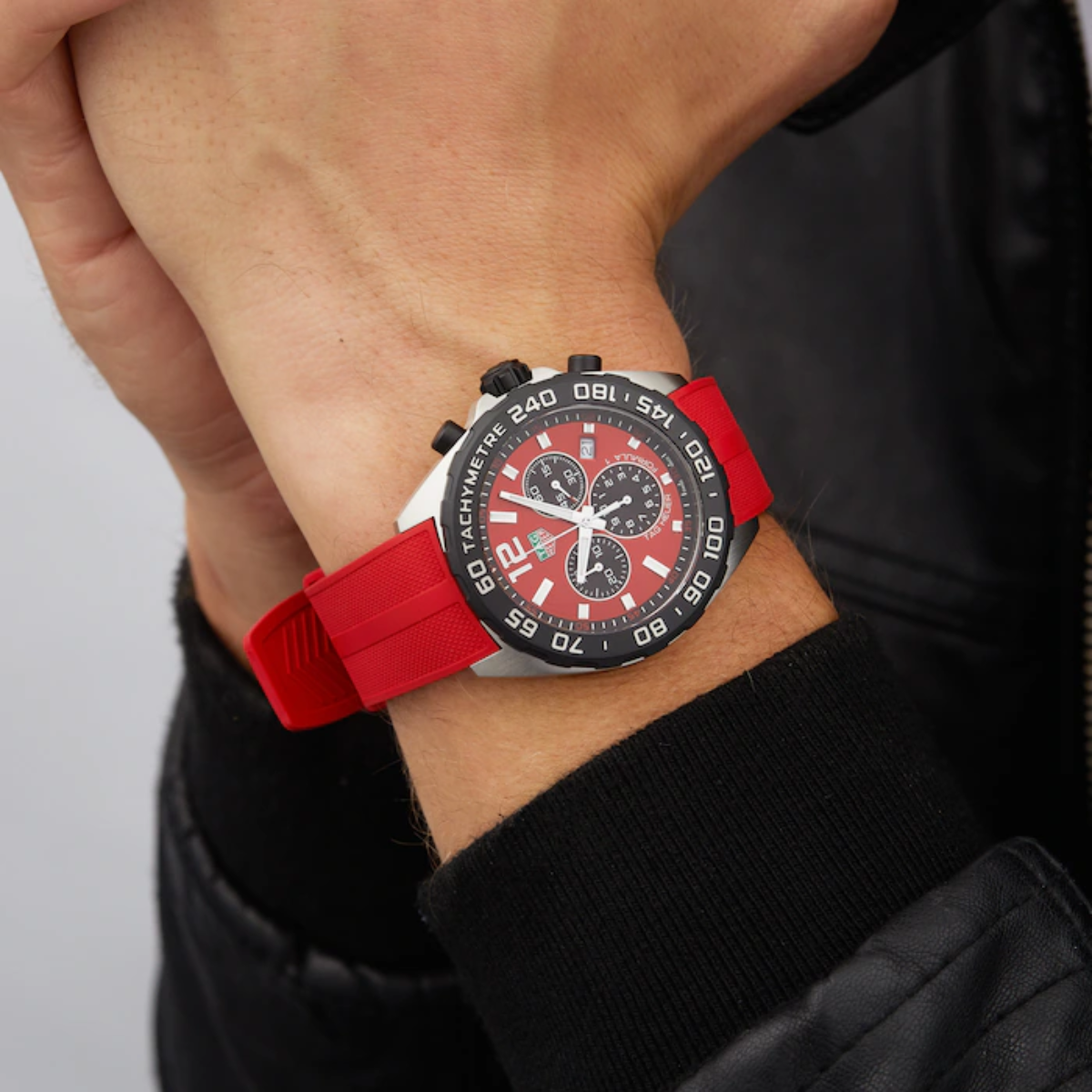 Relógio T.H Formula 1 Tachymetre Fundo Vermelho - Pulseira Borracha