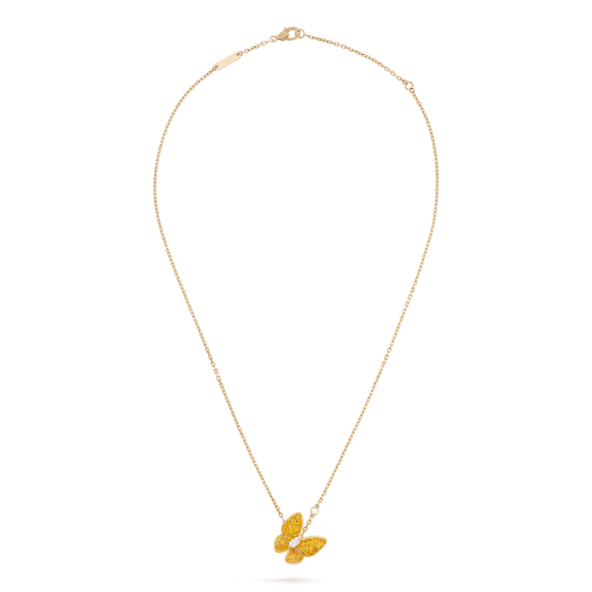 Colar Two Butterfly Pavé Laranja - Ouro 18K