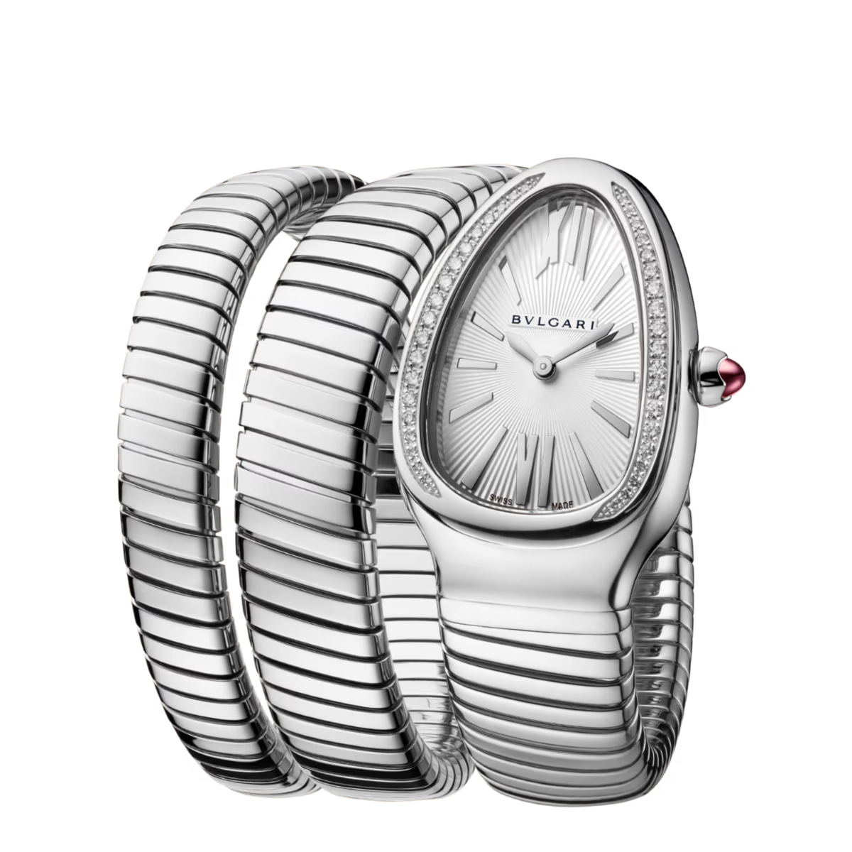 Relogio Serpenti Duas Voltas Tubogas Cravejado Fundo Branco - Prata 925