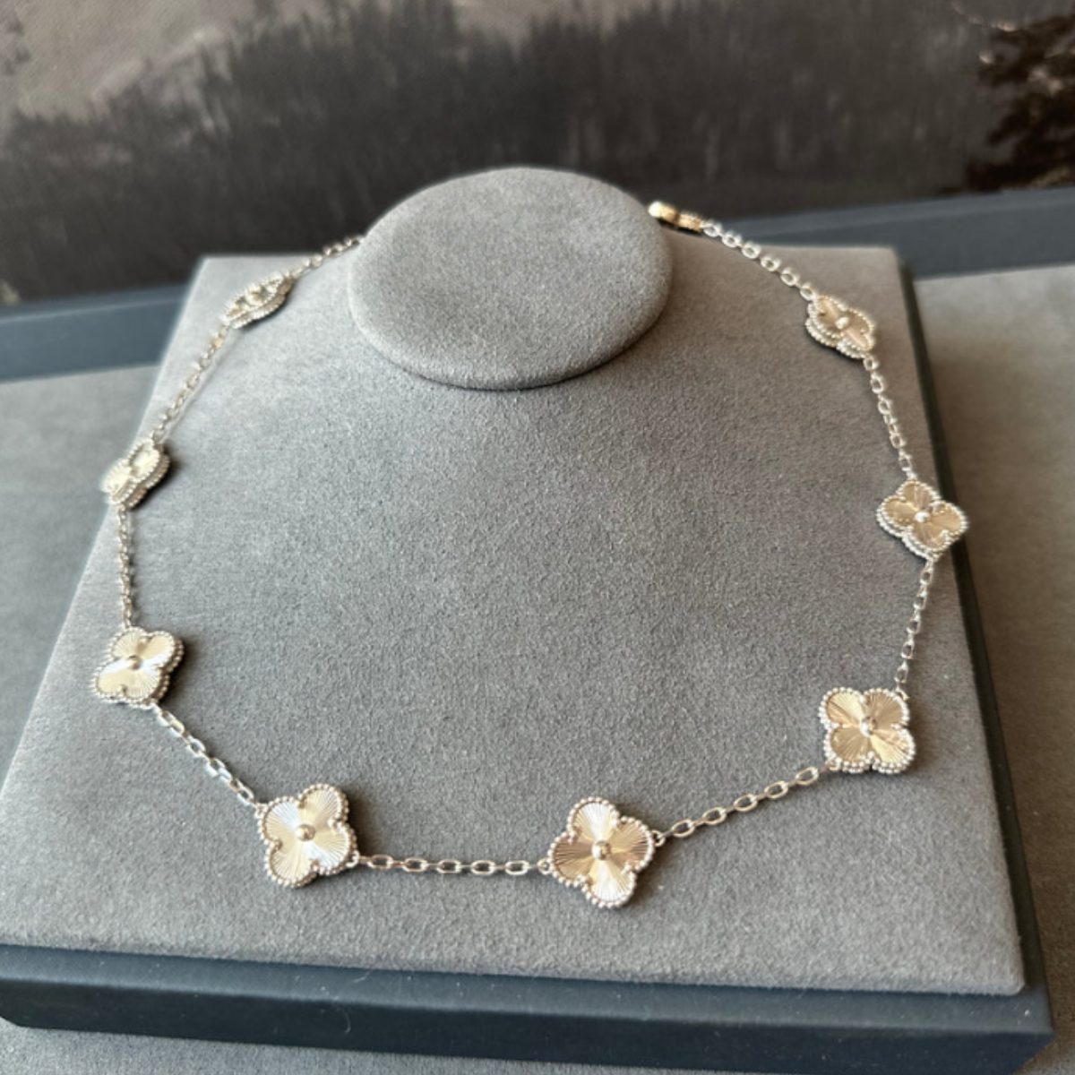 Colar Vintage Alhambra 10 Trevos Brilhante - Prata de Lei