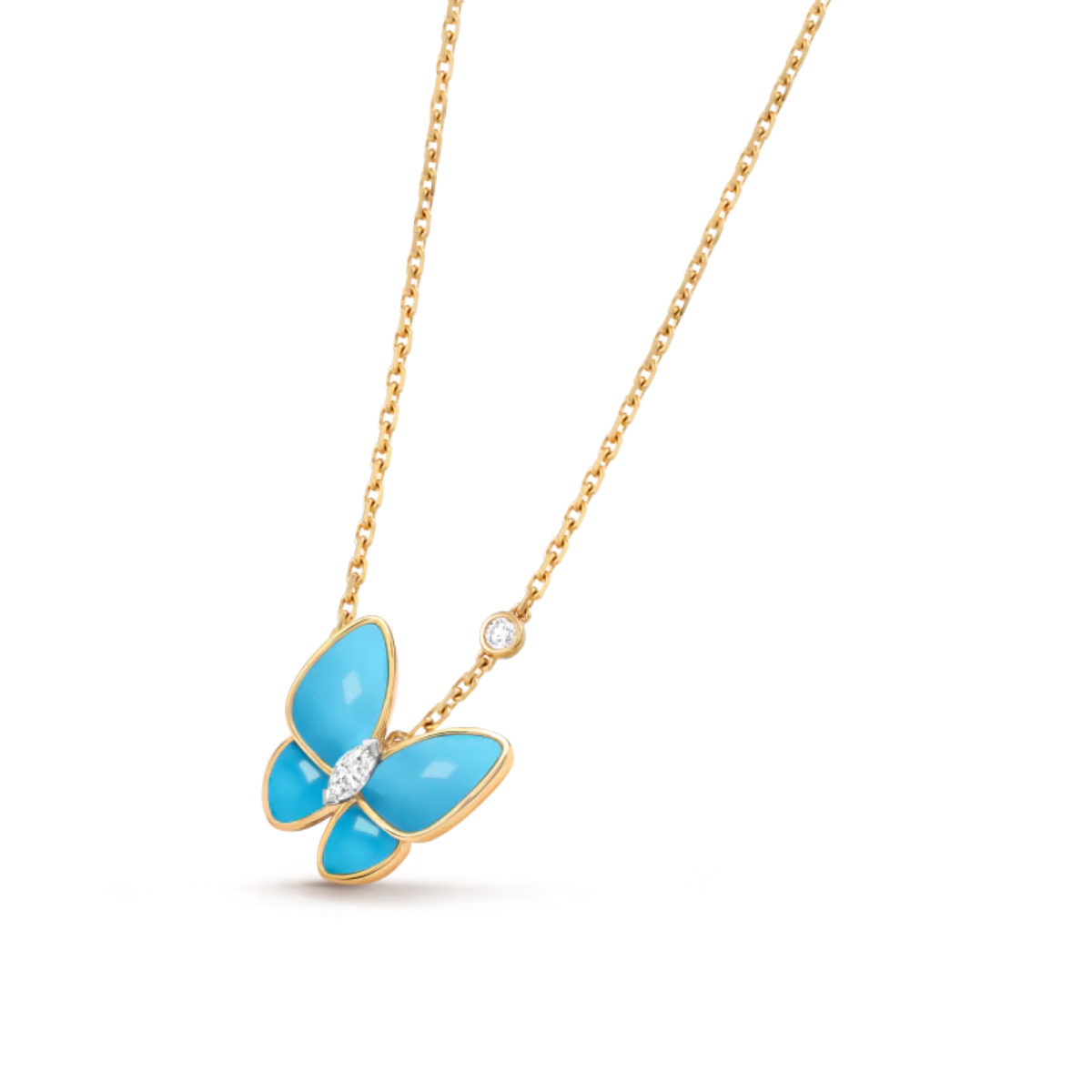 Colar Two Butterfly Cerâmica Azul - Ouro 18K