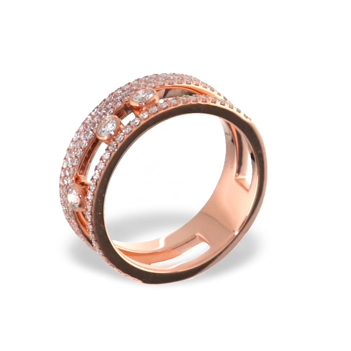 Anel Duplo Romano Move Pavé - Ouro Rose