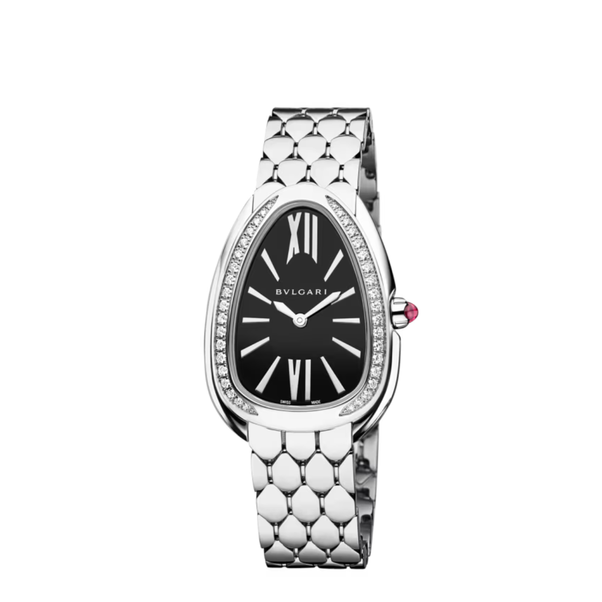 Relogio Serpenti Cravejado Fundo Preto - Prata 925