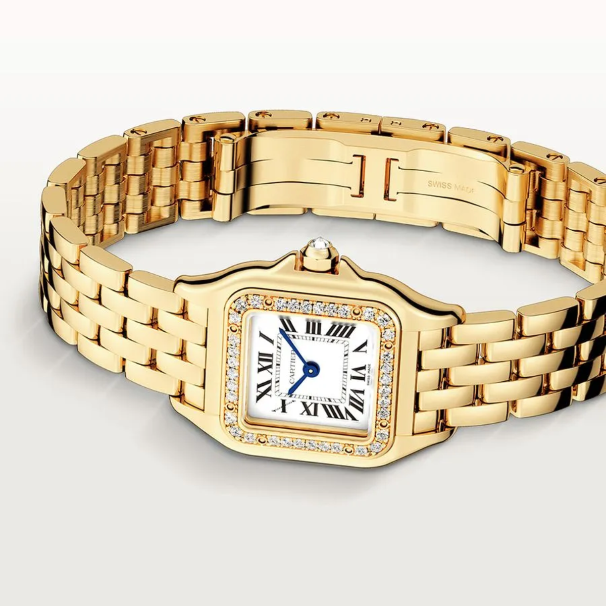 Relógio Mini Panthère Quadrado Pave Dourado