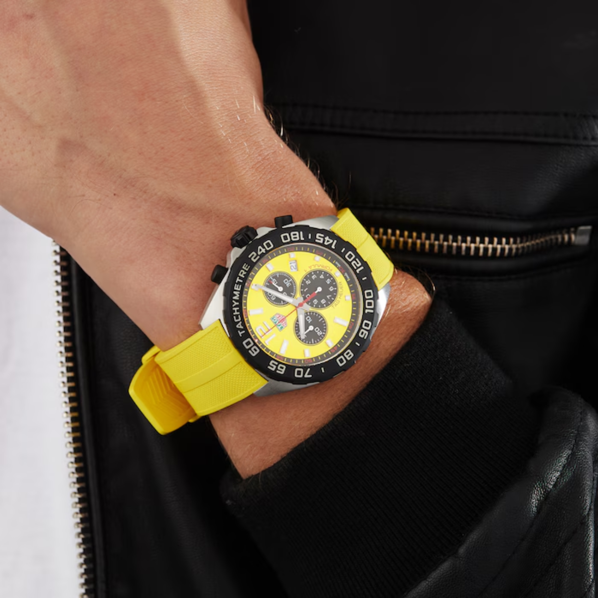 Relógio T.H Formula 1 Tachymetre Fundo Amarelo - Pulseira Borracha