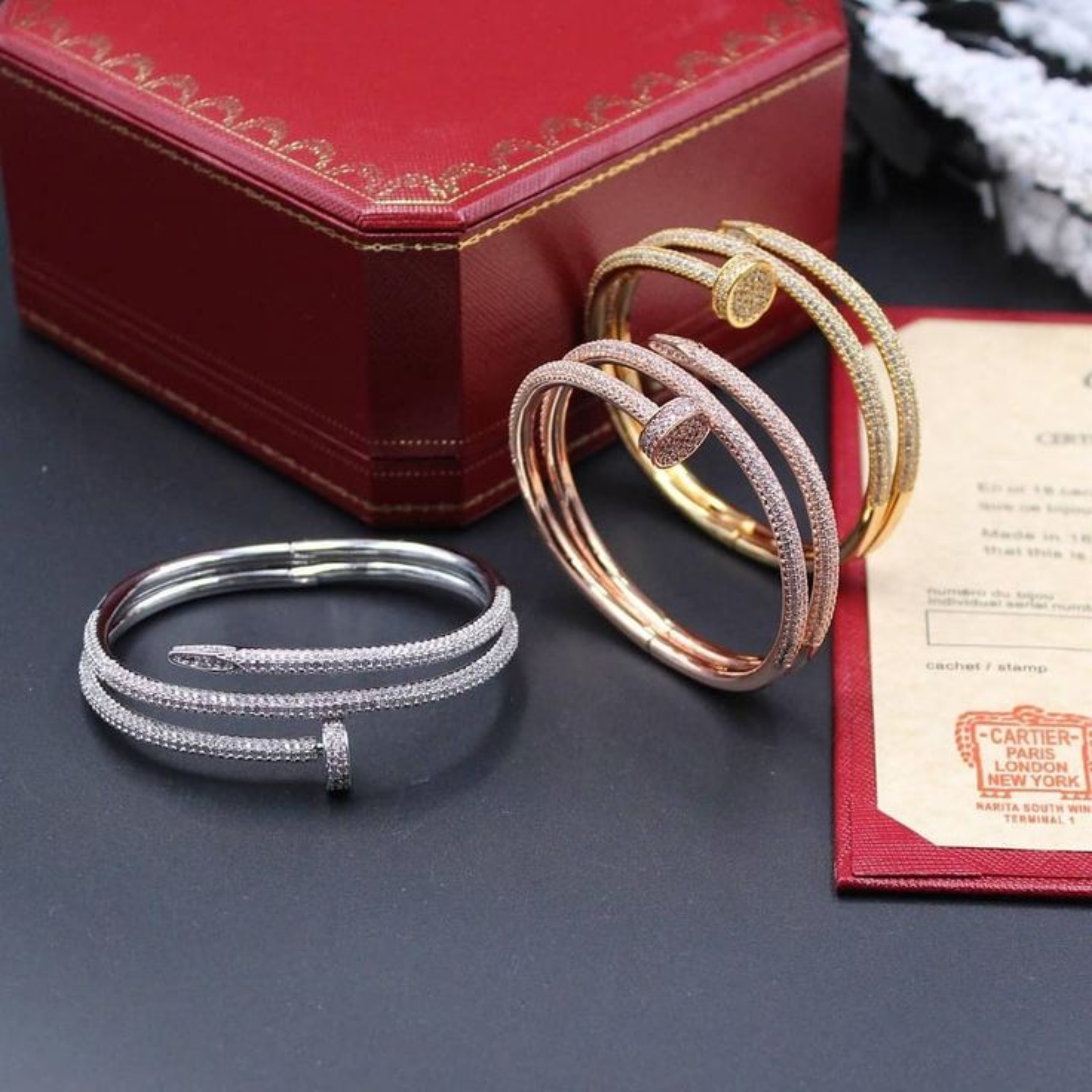 Bracelete Triplo Prego Juste un Clou Cravejado - Ouro rose
