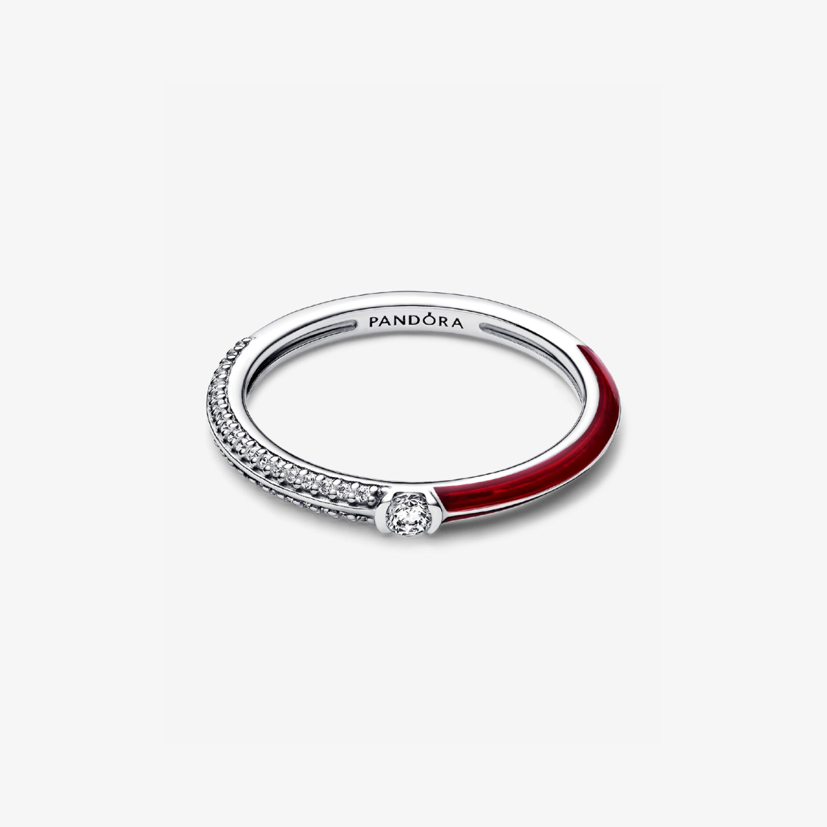 Anel Duplo Pavé Cerâmica Vermelho - Prata 925