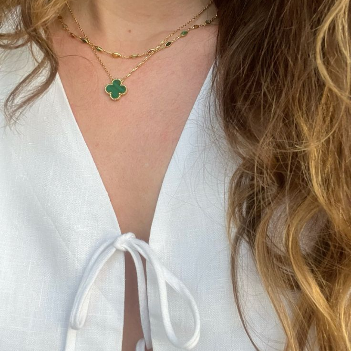 Colar Vintage Alhambra Pingente Único Trevo Verde - Ouro 18K