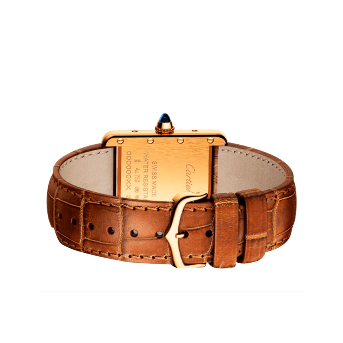 Relógio Tank Retangular Dourado Pulseira Marrom de Couro