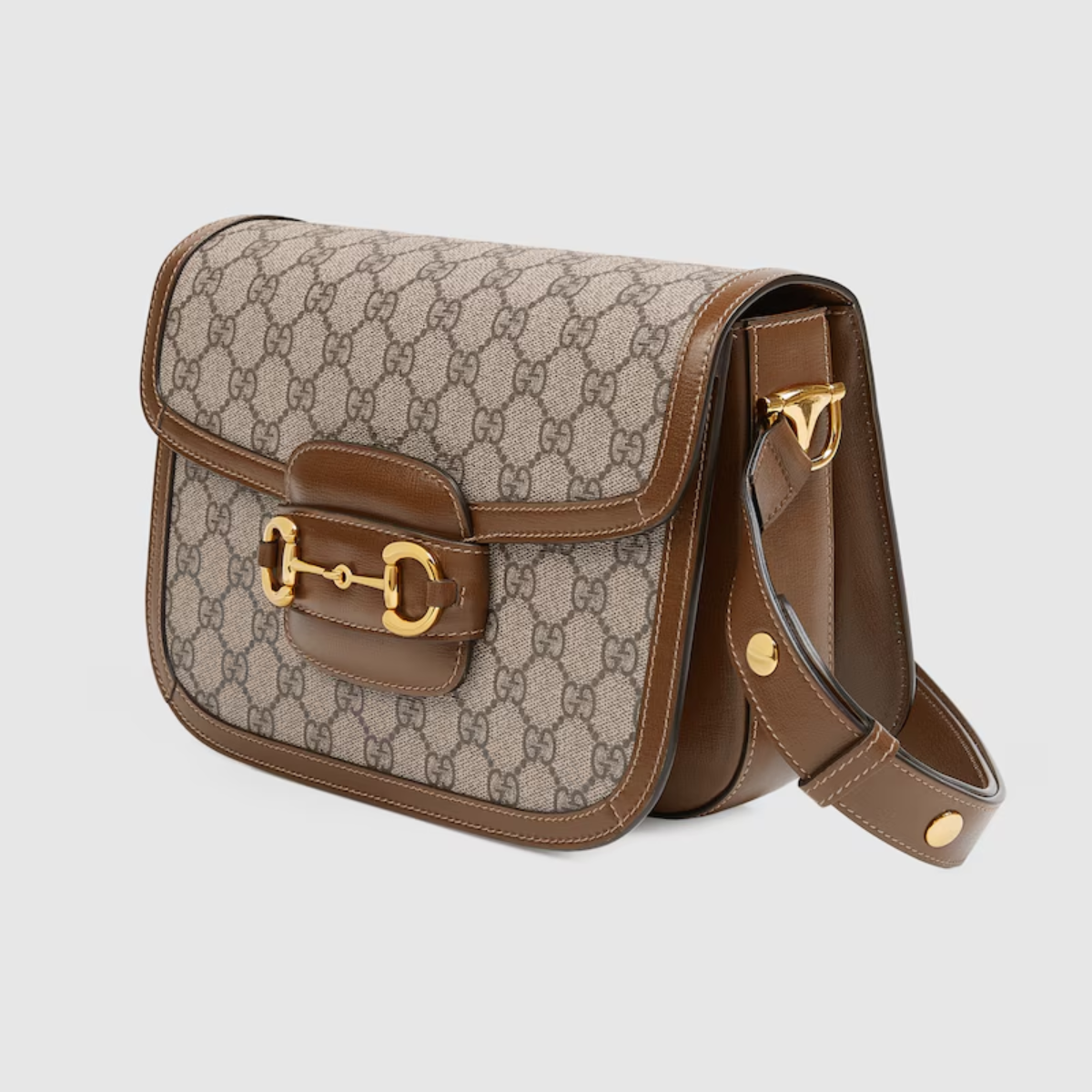 Bolsa De Ombro Horsebit 1955 Médio Marrom Estampada