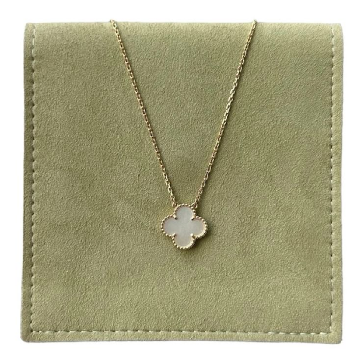 Colar Vintage Alhambra Pingente Único Trevo Branco - Ouro 18K