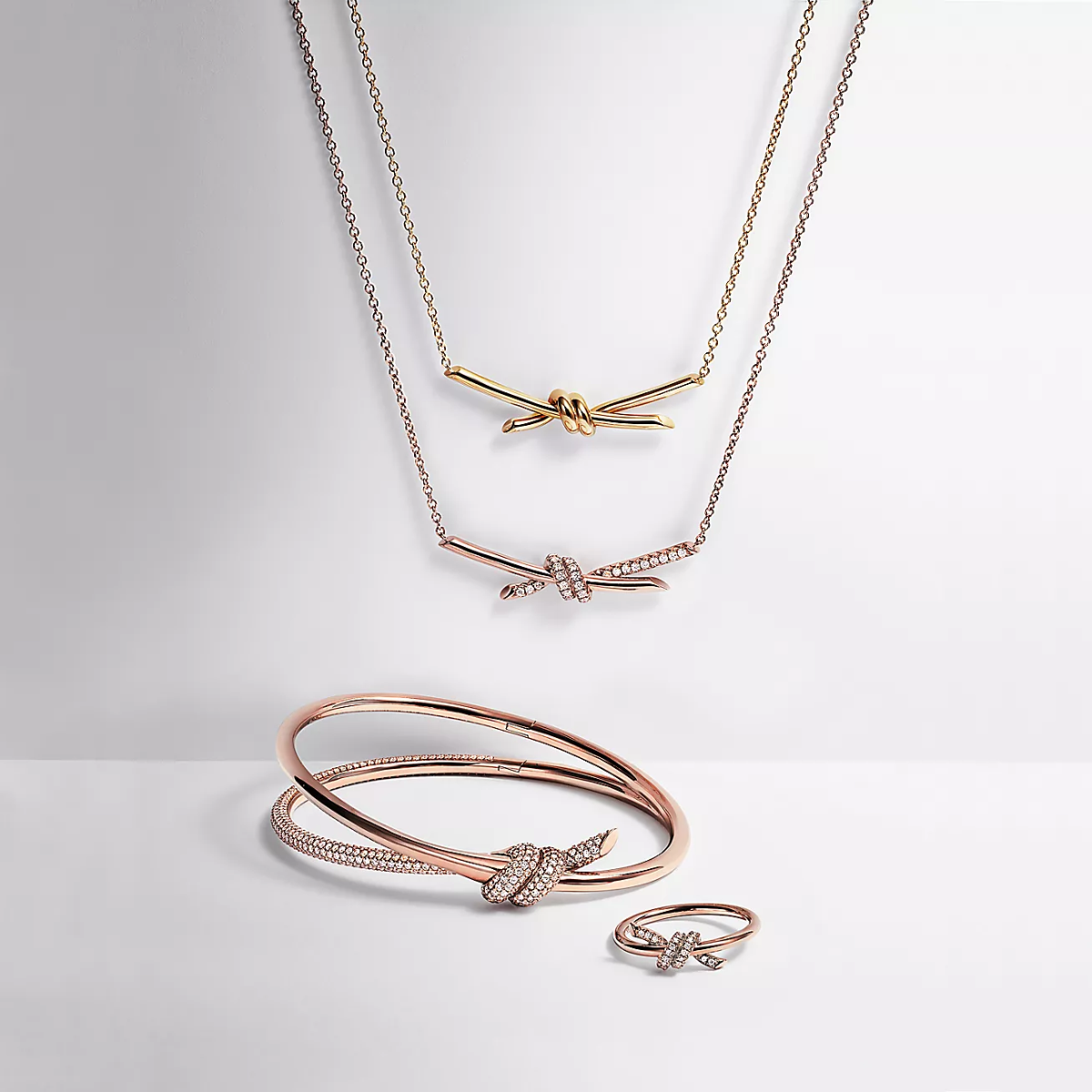 Anel Knot Nó Cravejado - Ouro Rose