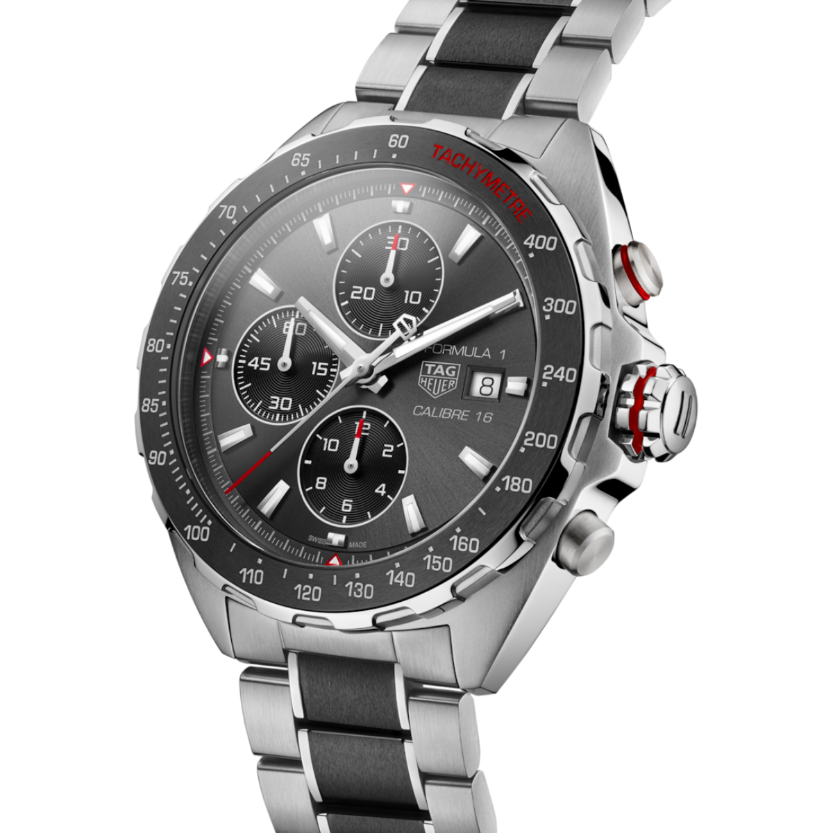 Relógio T.H Formula 1 Chronograph Fundo Cinza Listra Preta