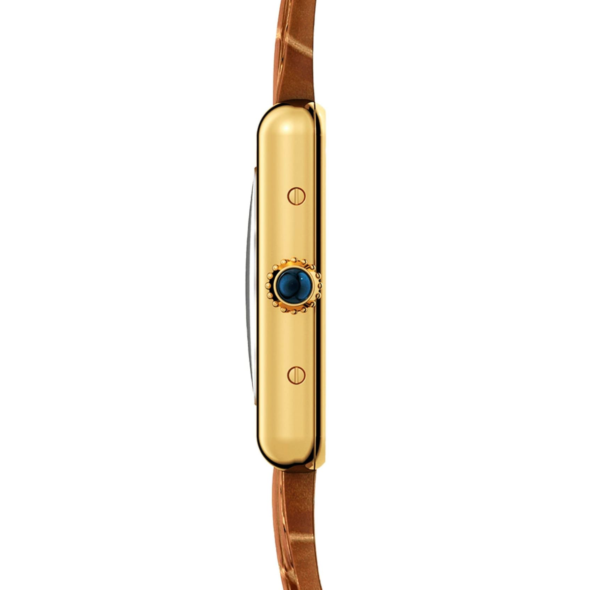 Relógio Tank Retangular Dourado Pulseira Marrom de Couro