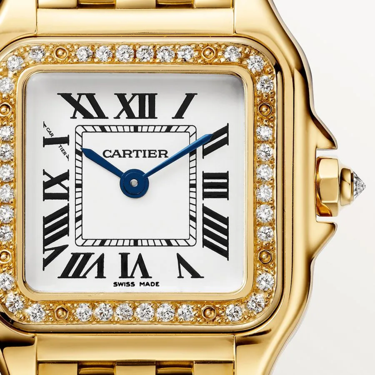 Relógio Mini Panthère Quadrado Pave Dourado