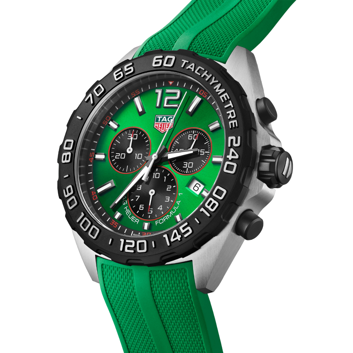 Relógio T.H Formula 1 Tachymetre Fundo Verde - Pulseira Borracha