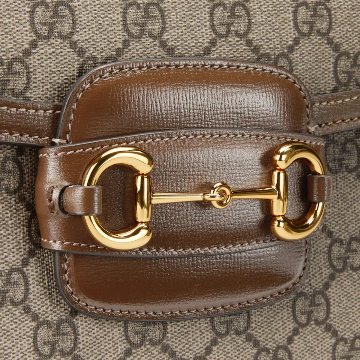 Bolsa De Ombro Horsebit 1955 Médio Marrom Estampada