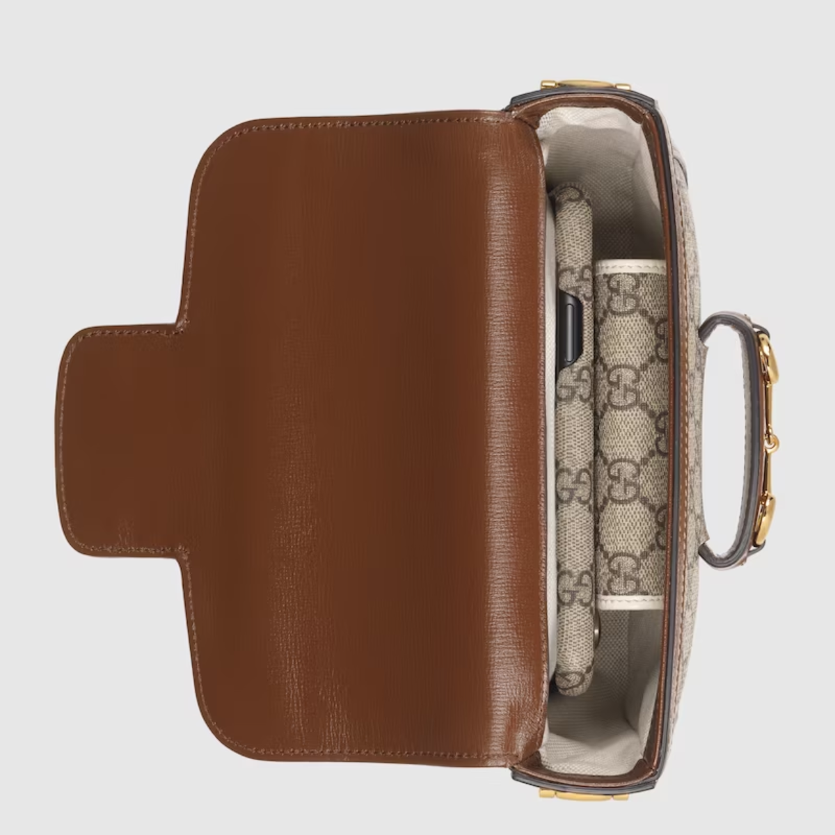 Bolsa De Ombro Horsebit 1955 Pequeno Marrom Estampada