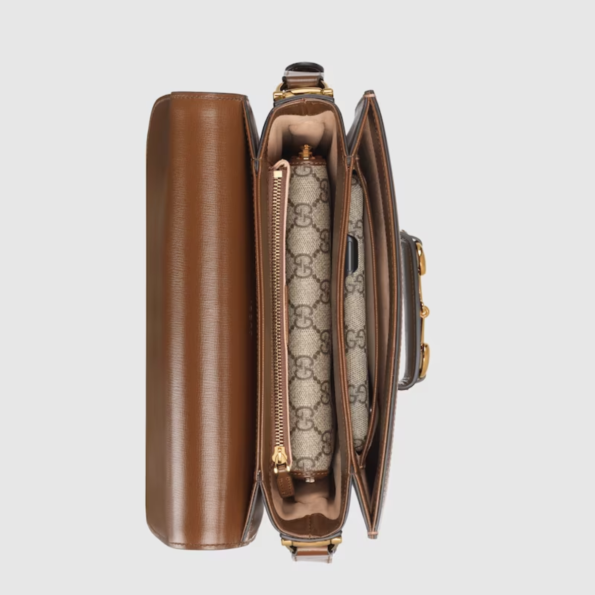 Bolsa De Ombro Horsebit 1955 Médio Marrom Estampada