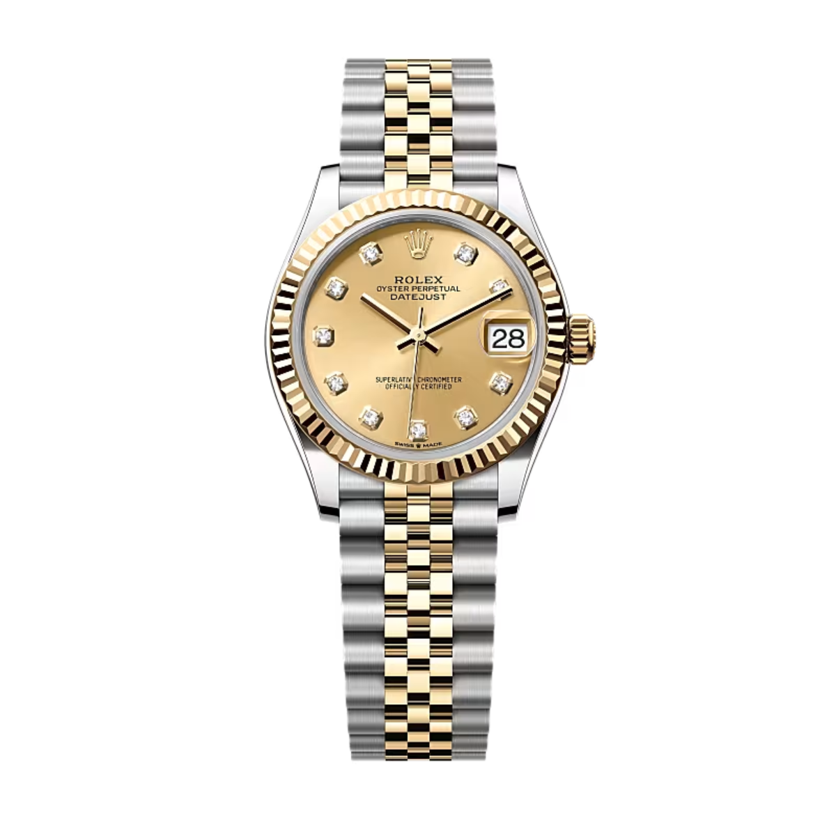 Relógio Datejust 31mm Pedras Two Tone Mostrador Dourado