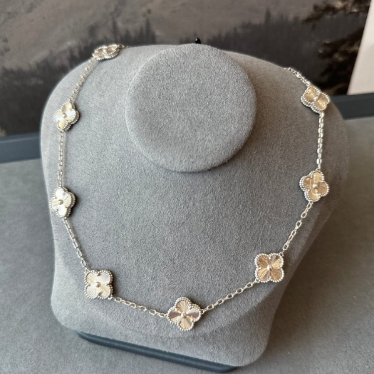 Conjunto Trevo Colar 10 Trevos e Pulseira Brilhante - Prata de Lei