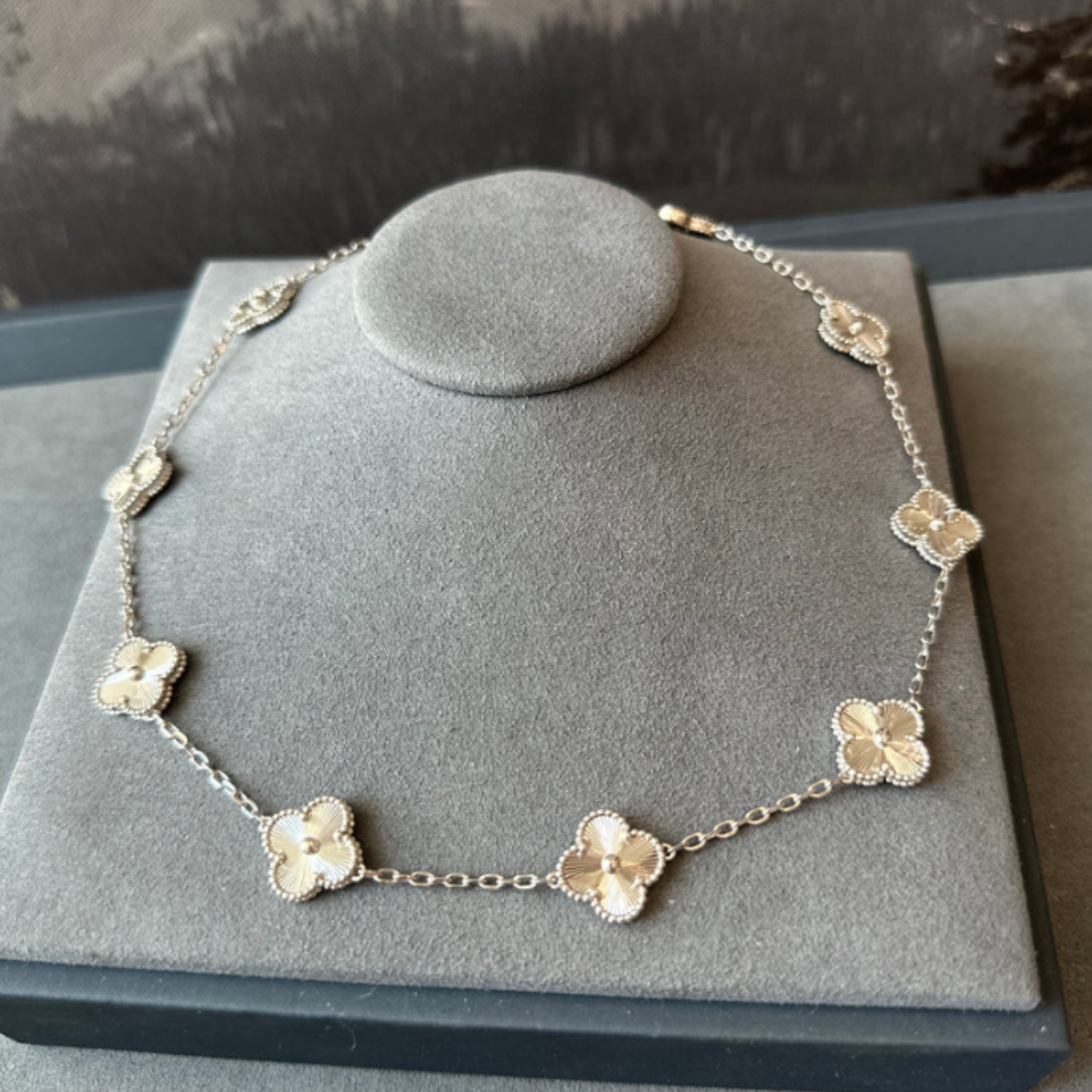 Conjunto Trevo Colar 10 Trevos e Pulseira Brilhante - Prata de Lei