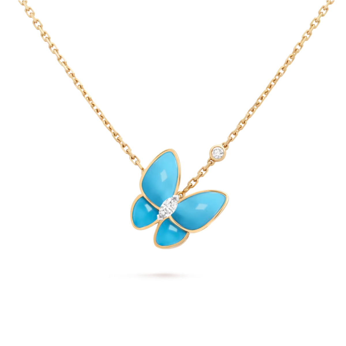 Colar Two Butterfly Cerâmica Azul - Ouro 18K