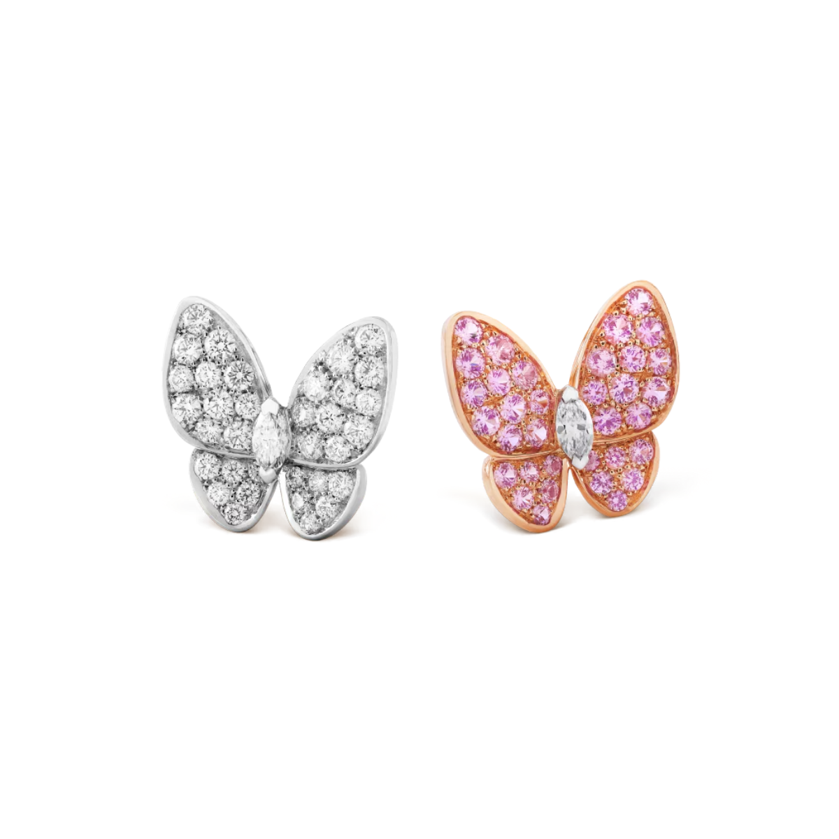 Brincos Two Butterfly Pavé e Rosa