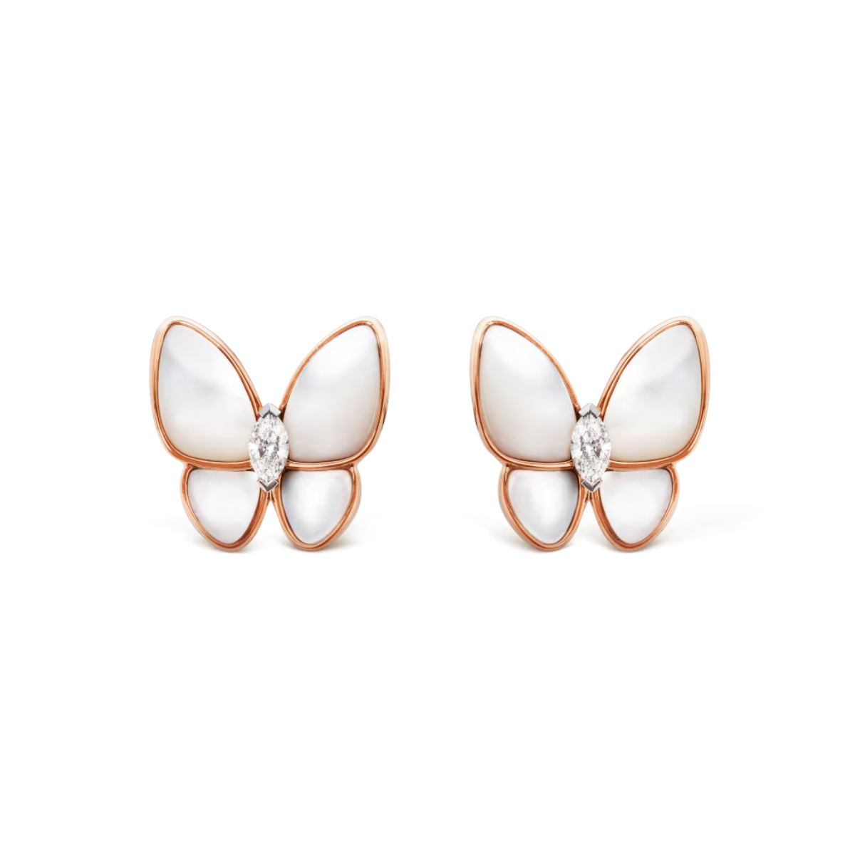 Brincos Two Butterfly Branco - Ouro 18K