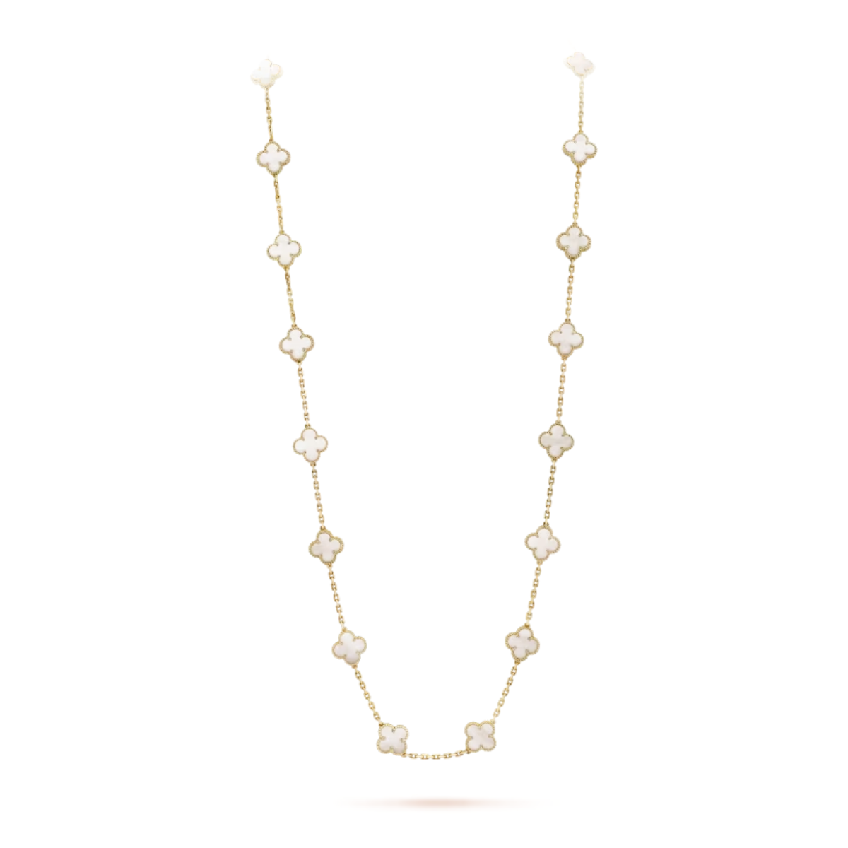 Colar Vintage Alhambra 20 Trevos Branco - Ouro 18K