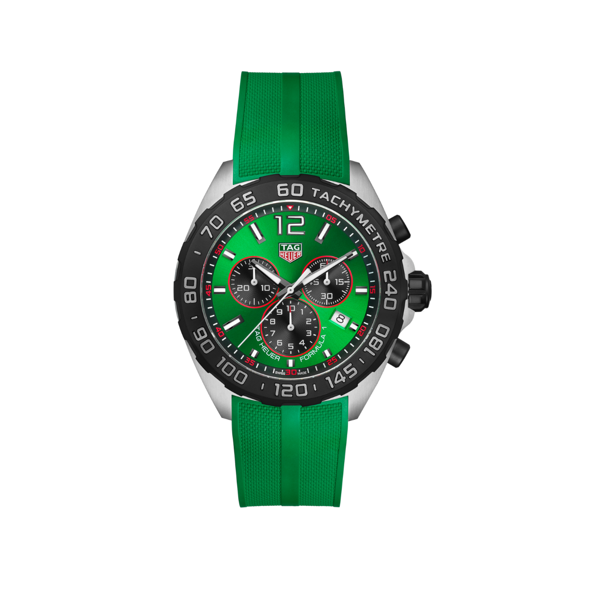 Relógio T.H Formula 1 Tachymetre Fundo Verde - Pulseira Borracha