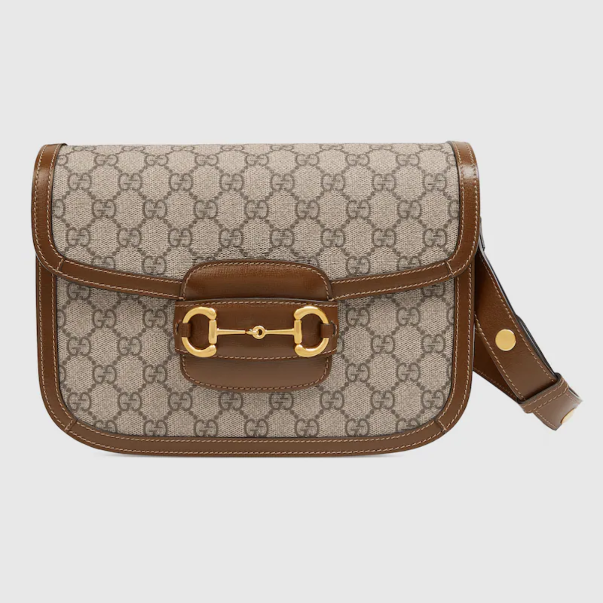 Bolsa De Ombro Horsebit 1955 Médio Marrom Estampada